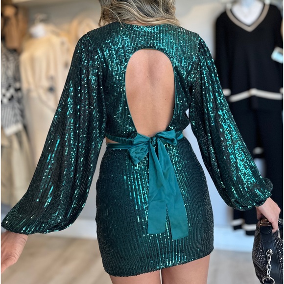 Emerald green sequin top & skirt set - Picture 7 of 8